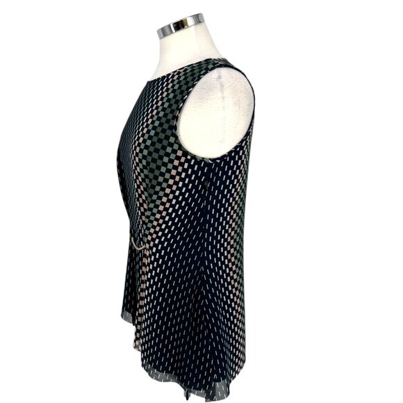 Reiss Checked Sleeveless Chain Accent Blouse Navy Blue Multicolor Size 6 - Picture 5 of 15